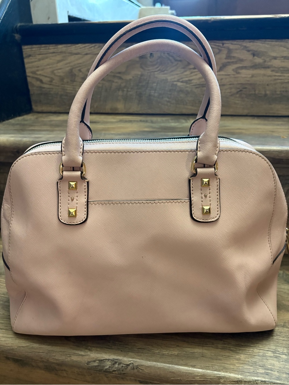 Michael Kors Blush Pink Saffiano Leather Studded Satchel - Picture 2 of 6